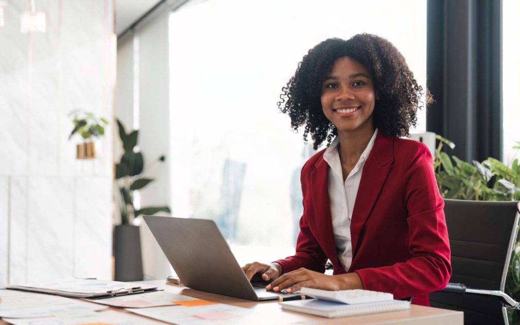 Woman sitting at desk image